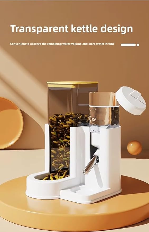 2 in 1 Automatic Hamster Feeder and Water Dispenser No Drip with Stainless Steel Nozzle, Small Animal Water Bottle, Bunny Rabbit Guinea Pig Rodent Cage Mount Gravity Feed