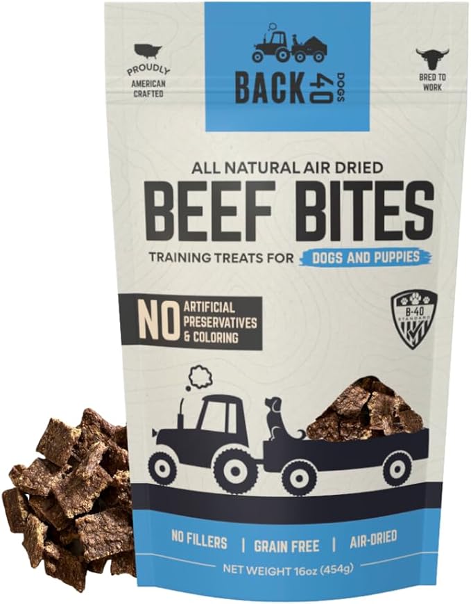 Back 40 Dogs Beef Bites - All Natural Premium Air Dried Dog Training Treats - Free Range Beef, Real Meat - High Protein Food Toppers & Dog Treat - Puppy Essentials, Made in USA - 16oz