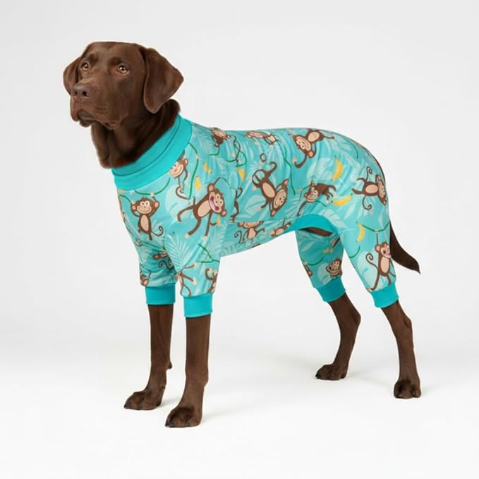 Spark Paws Dog Pajama, Dog Recovery Suit Male, Onesie, Ultra-Soft and 4-Way Stretch, for Small Medium and Large Breeds - Monkey Business - 3XL