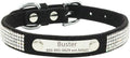 THAIN Rhinestones Personalized Dog Cat Collar Bling Diamond with Engraved Stainless Steel Nameplate for Small Medium Large Dogs (L, Black)