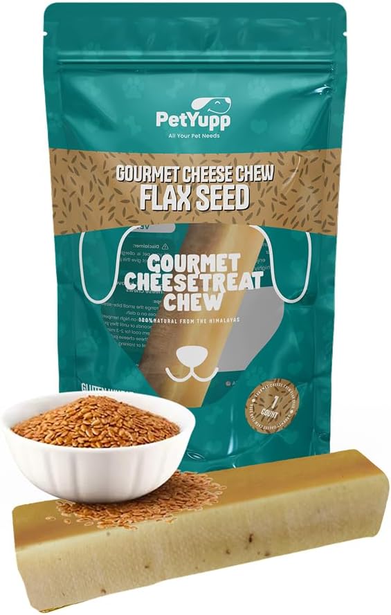1 Large Flax Seed Yak Cheese Himalayan Dog Chews - Rich Protein & Low Fat Flax Seed Yak Chews for Dogs - Gluten-Free & Lactose-Free Treats for Small, Medium & Large Dogs
