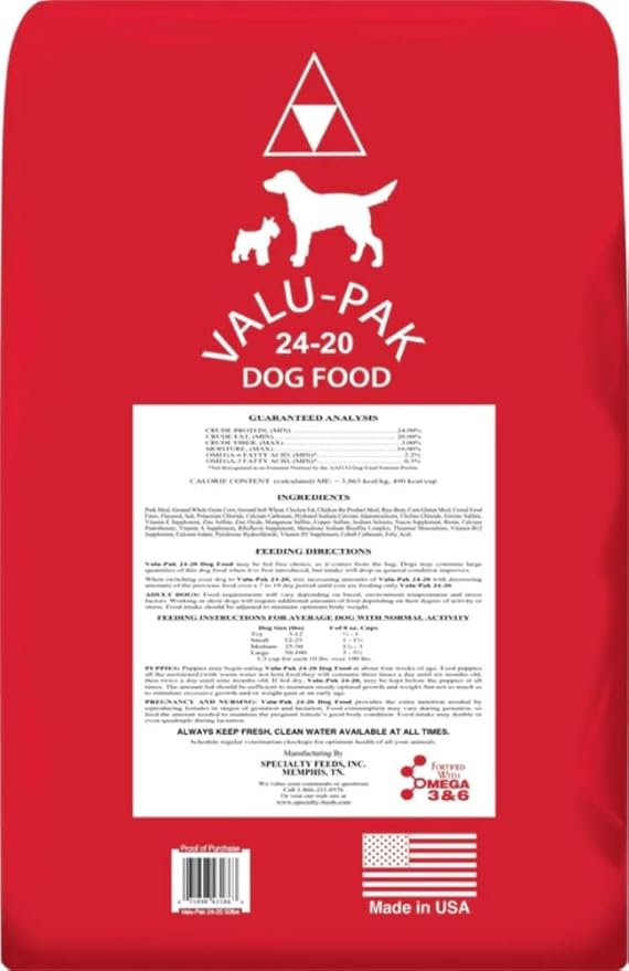 Valu-Pak Free 24-20 Peformance Dog Food, Active Adult Dogs, Soy Free, Glucosamine & Chondroitin, 50lbs