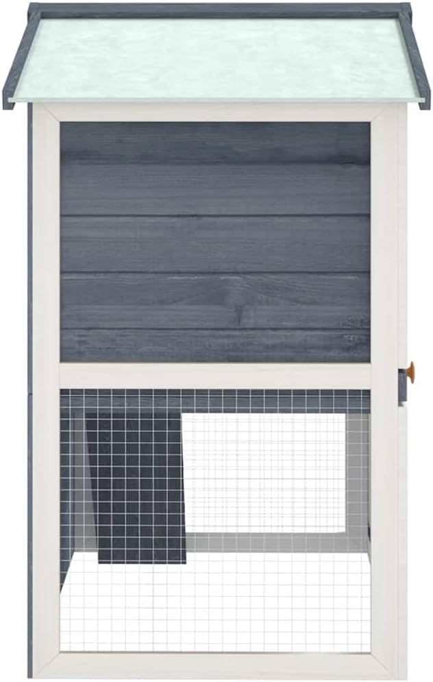Rabbit Hutch for Outdoor and Indoor Use Solid Pine Wood Powder-Coated Iron Mesh Grey Rectangular 37x37x39in Small Animal Cage House with Double-Door Access for Rabbits Bunnies