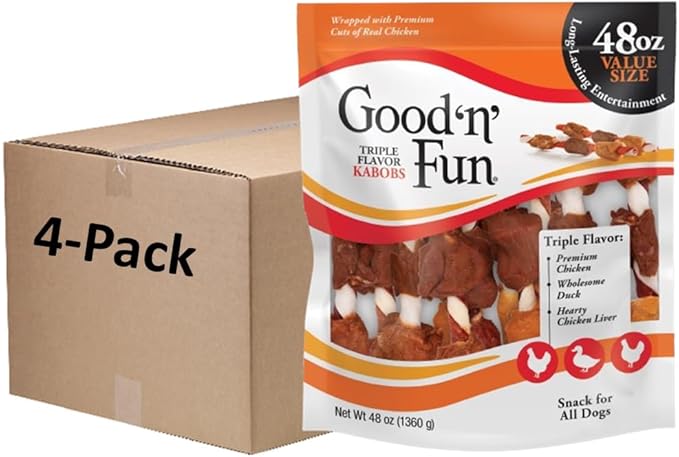 Good'n'Fun Triple Flavored Rawhide Kabobs for Dogs 3 Pound (Pack of 4)