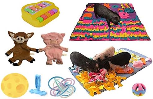 Pet Box Bundle: Assorted Toys for Dogs, Pigs, Rabbits, Cats, & Small Pets - Variety Pack with Treat Balls, Snuffle Mats, Games, & Toys (Blue Peanut Butter Stick Combo with a Yellow Ball)