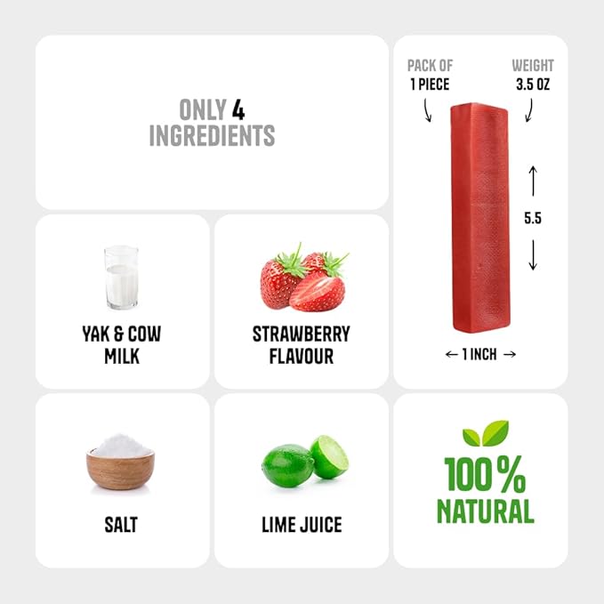 1 Large Strawberry Yak Cheese Himalayan Dog Chews - Rich Protein & Low Fat Strawberry Yak Chews for Dogs - Gluten-Free & Lactose-Free Treats for Small, Medium & Large Dogs