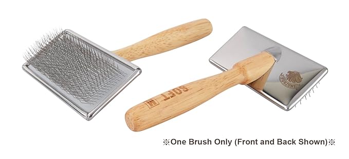 Furzone Wooden Slicker Brush for Dogs (Size L) - Stainless Steel Soft Pin Grooming Brush for Dogs
