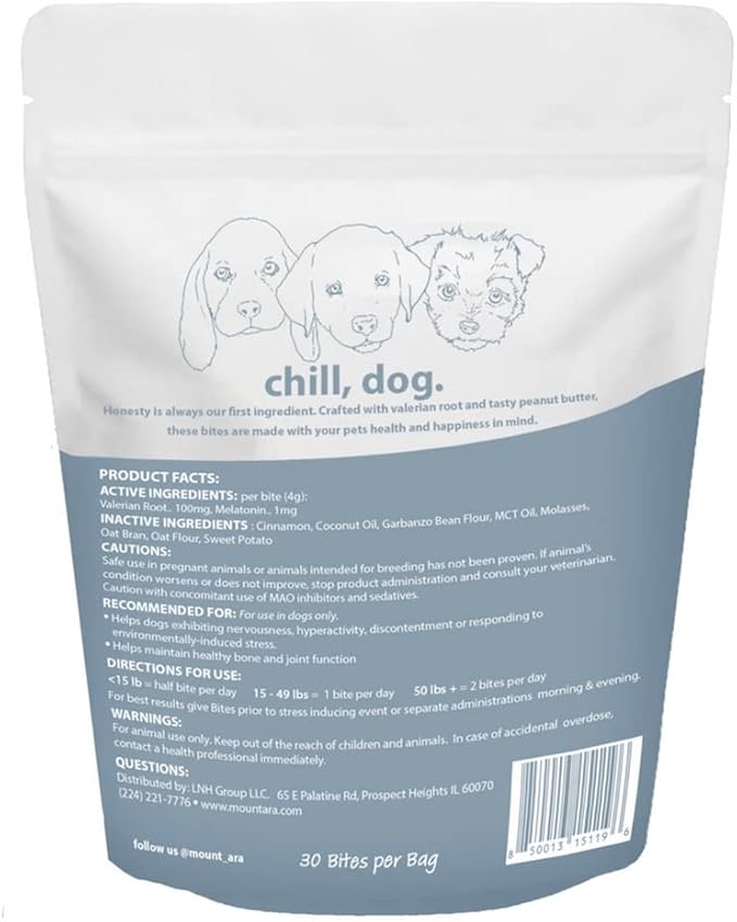 CHILL Bites Calming Dog Treats for Relaxation, Made with Sweet Potato, Valerian Root, & Melatonin for Dogs