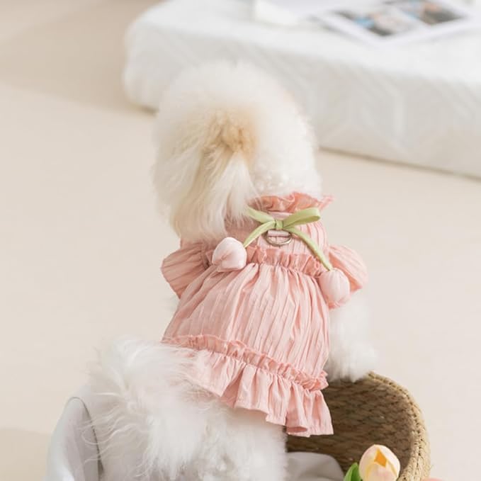 Adorable Ruffles Dog Dress with Bow Cute Pet Clothes for Small Medium Dogs Summer Pet Skirt Soft Breathable