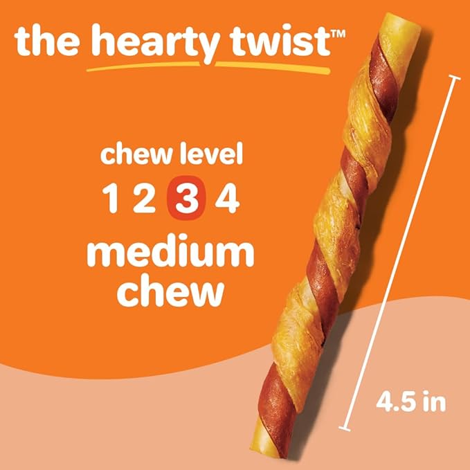 Hartz Oinkies Hearty Twists with Real Chicken & Sweet Potato Rawhide-Free Dog Treats, Highly Digestible Dog Chews, 24 Count