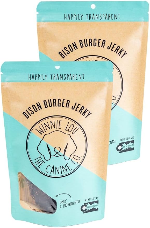 Winnie Lou Bison Burger Jerky Dog Treats – Limited Ingredient, Human Grade, Training Treats for Small, Medium & Large Dogs, USA Made, High Protein, Chews, Hypoallergenic, Sensative Stomach (2 Pack)
