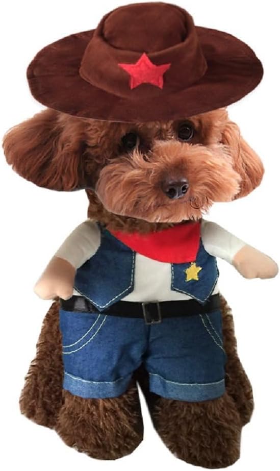 NACOCO Cowboy Costume with Hat for Cat and Small Dog - Halloween Clothes (Large) Blue
