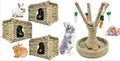 Hamiledyi Bunny Chew Toys Rabbit Rattan Grass Scratcher Climbing Tree Fun Tree Carrot Play Toys Hamiledyi 3PCS Grass House for Rabbit, Edible Bunny Hut Natural Grass Woven Foldable Pet Play
