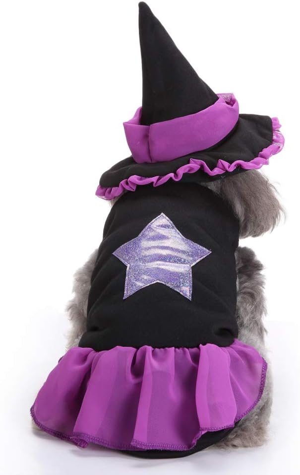 Puppy Witch Costume Halloween Christmas Funny Party Cosplay Clothes for Cat, Small Dog (Small, Witch)