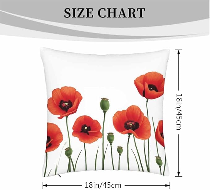 Throw Pillow Covers Red Poppies Field and Green Bud Watercolor Soft Square Pillowcase,Cushion Case for Couch Sofa Bed Bedroom Car Living Room 18X18 Inch Pack of 2