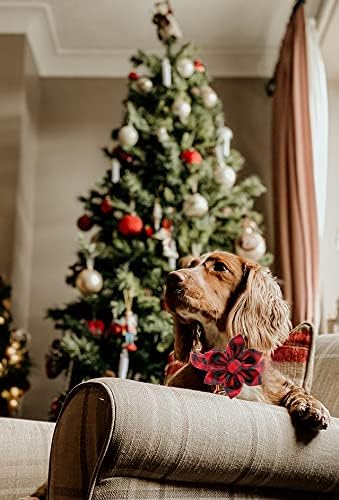 Uniqe Style Paws Christmas Grid Dog Collar, Female or Male Adjustable Puppy Collar with Flower, Durable Floral Pattern Pet for Large Dogs