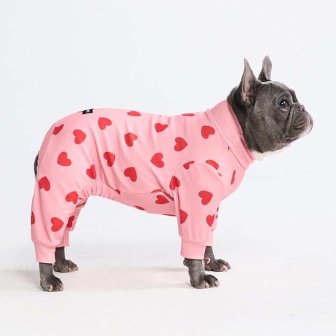 Spark Paws Dog Pajama, Dog Recovery Suit Male, Onesie, Ultra-Soft and 4-Way Stretch, for Small Medium and Large Breeds - Pink Hearts - L