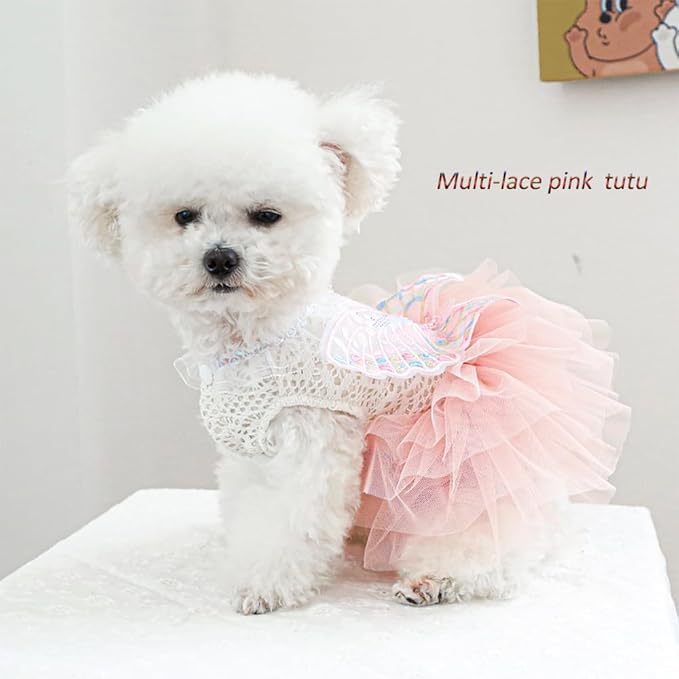 ANIAC Butterfly Dog Dress with Pink Tutu Funny Dog Clothes with Wing Girl Puppy Dress for Small Dogs Pet Butterfly Costume Holiday Cat Outfit for Halloween Birthday Wedding (Pink, X-Small)