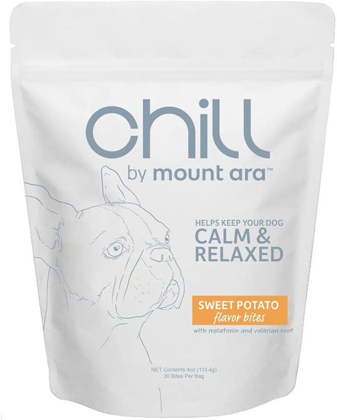 CHILL Bites Calming Dog Treats for Relaxation, Made with Sweet Potato, Valerian Root, & Melatonin for Dogs
