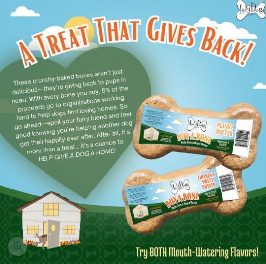 Lazy Dog Cookie Co. Buy a Bone Help Give a Dog a Home, Grain-Free Natural Chews for Small, Medium and Large Breeds, Long-Lasting Healthy Treats for Dogs of All Ages - Peanut Butter - Pack of 15 (PB)