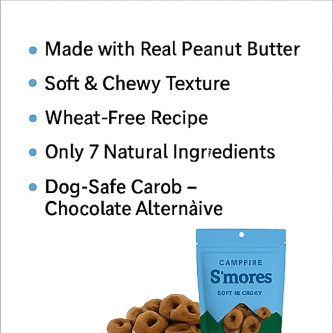 Bocce's Bakery Soft & Chewy Campfire S’Mores Dog Treats, 2 lbs | Wheat-Free, All Natural Ingredients | Made with Peanut Butter & Vanilla| Healthy, USA-Baked Snacks for Dogs