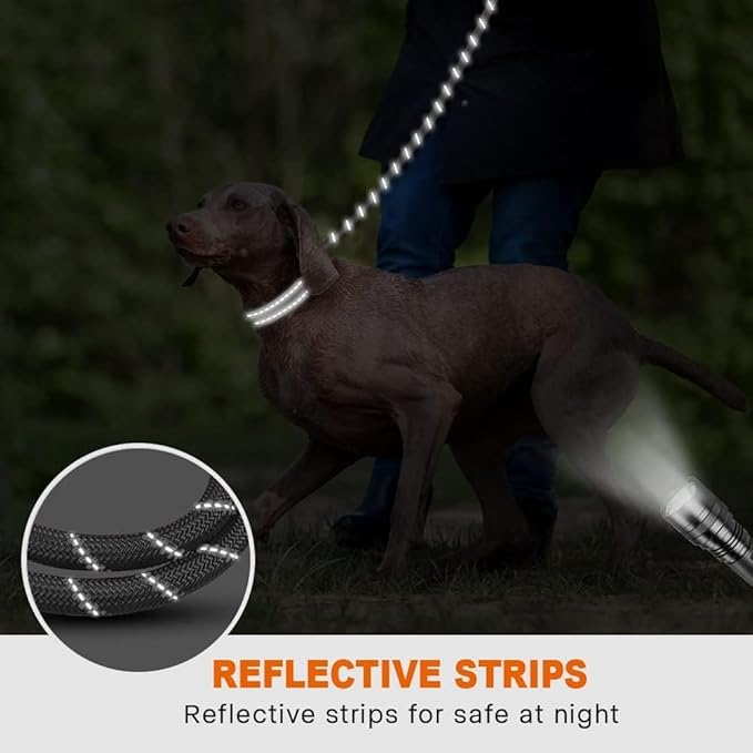 Taglory Rope Dog Leash 4 FT with Comfortable Padded Handle, Highly Reflective Threads Leash and Anti-Tangle Clip for Walking Medium Large Dogs, 1/2 inch, Grey