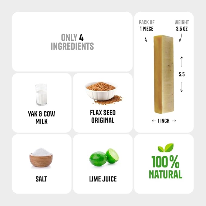 1 Large Flax Seed Yak Cheese Himalayan Dog Chews - Rich Protein & Low Fat Flax Seed Yak Chews for Dogs - Gluten-Free & Lactose-Free Treats for Small, Medium & Large Dogs