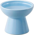 CEEFU Extra Wide Elevated Ceramic Cat Water Bowl - 6.2" Deeper Dish for Whisker Fatigue Relief, 5" Height for Easy Feeding, Lead & Cadmium Free, Durable Raised Cat Bowls, Blue