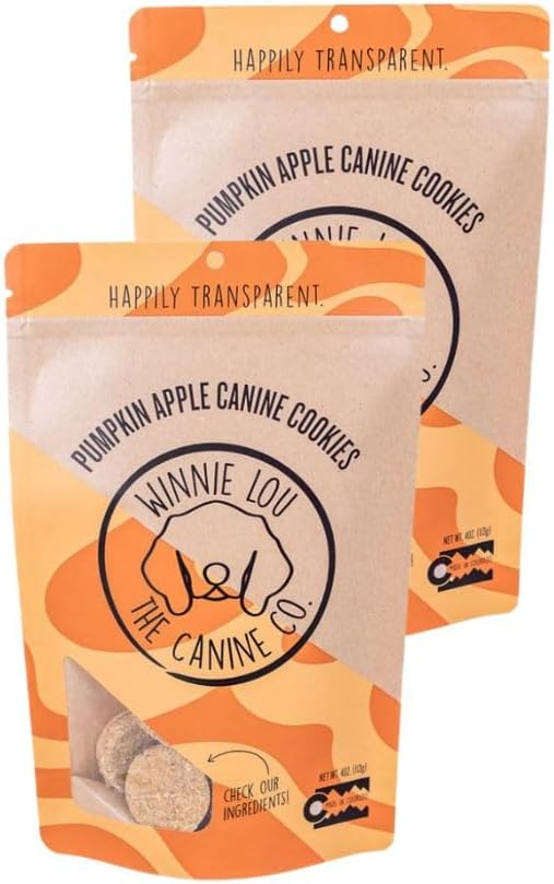 Winnie Lou Organic Dog Treats – Natural Dog Biscuits, USA Made, Organic Ingredients, Clean, Sensative Stomach, All Breed Sizes, High Protein, Hypoallergenic, Pumpkin Apple Canine Cookies (Pack of 2)