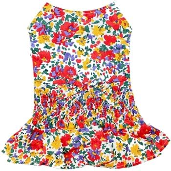 Parisian Pet Floral Dog Dress - 100% Cotton Summer Clothes for Large Dogs Girl - Ruched Waist Pet Dress - Stylish Printed Beach Dog Outfit - Lightweight Puppy Clothes - Sleeveless Dresses for Dogs