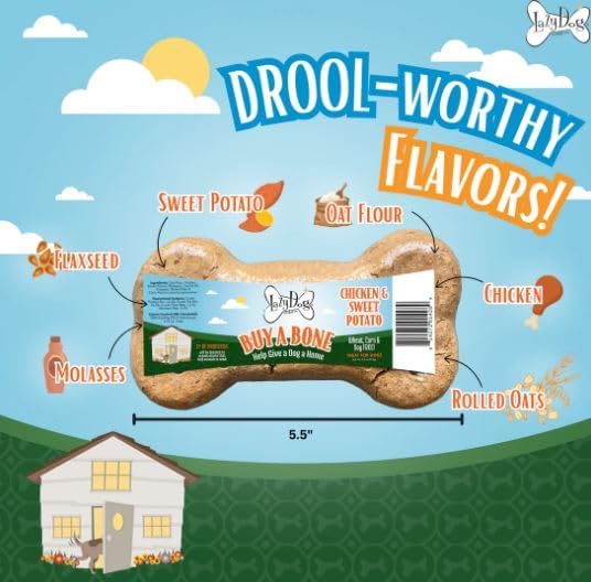 Lazy Dog Cookie Co. Buy a Bone Help Give a Dog a Home, Grain-Free Natural Chews for Small, Medium and Large Breeds, Long-Lasting Healthy Treats for Dogs of All Ages - Sweet Potato - Pack of 15 (SP)