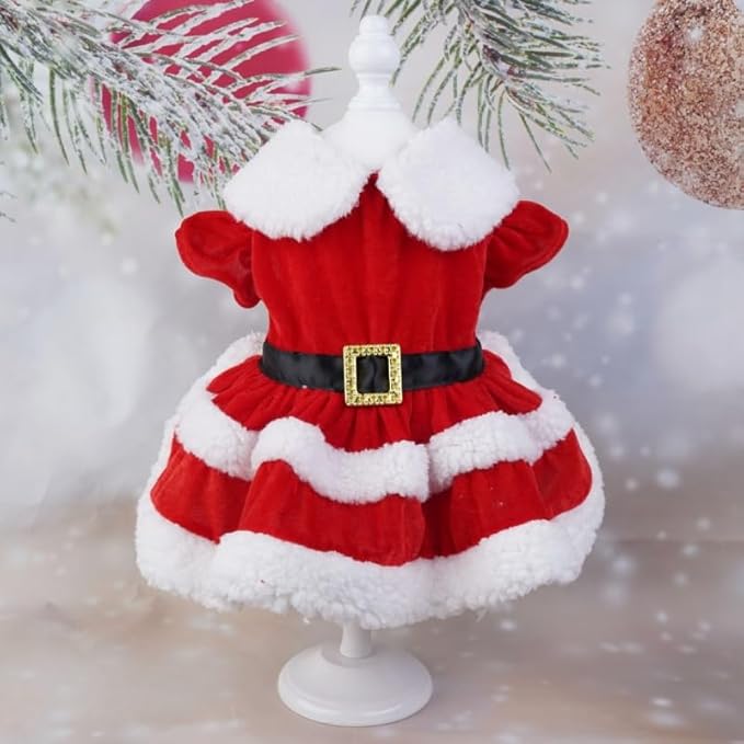 Abbie Home Christmas Dog Dress Cute Skirt, Pet Christmas Costume Cat Sparkly Sequin Clothes Girl Puppy Xmas Holiday Party Cosplay Outfit Winter Apparel for Small Dogs Cats (Red, Medium)