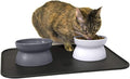 Kitty City Raised Cat Food Bowls and Mat Kit, Each Holds 6.5 Ounces- Pet Bowl for Dogs Cats and Pets, Model Number: CM-0297-CS01