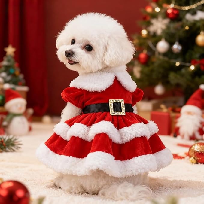 Abbie Home Christmas Dog Dress Cute Skirt, Pet Christmas Costume Cat Sparkly Sequin Clothes Girl Puppy Xmas Holiday Party Cosplay Outfit Winter Apparel for Small Dogs Cats (Red, X-Large)