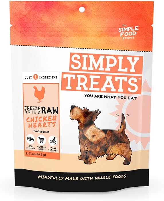 The Simple Food Project Freeze Dried Raw Dog Treats Grain Free, All Natural, with Just 1 Ingredient Chicken Hearts for Dogs Use As Training Treats for Puppies, Small, Medium, Or Large Dogs