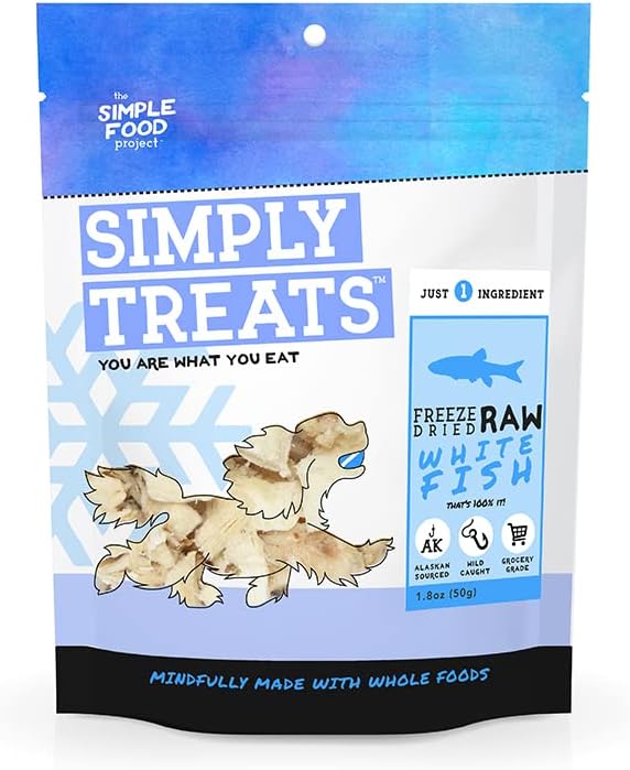 The Simple Food Project Freeze Dried Raw Dog Treats Grain Free, All Natural, with Just 1 Ingredient Whitefish for Dogs Use As Training Treats for Puppies, Small, Medium, Or Large Dogs