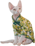 Traditional Culture Sphynx Hairless Cat Cotton T-Shirts Cat Clothes Pet Sweater Cat Vest Pet Clothes Kitten Shirts Cats & Small Dogs Apparel (White Petunia Chi-Pao, XL (9-13 lbs))