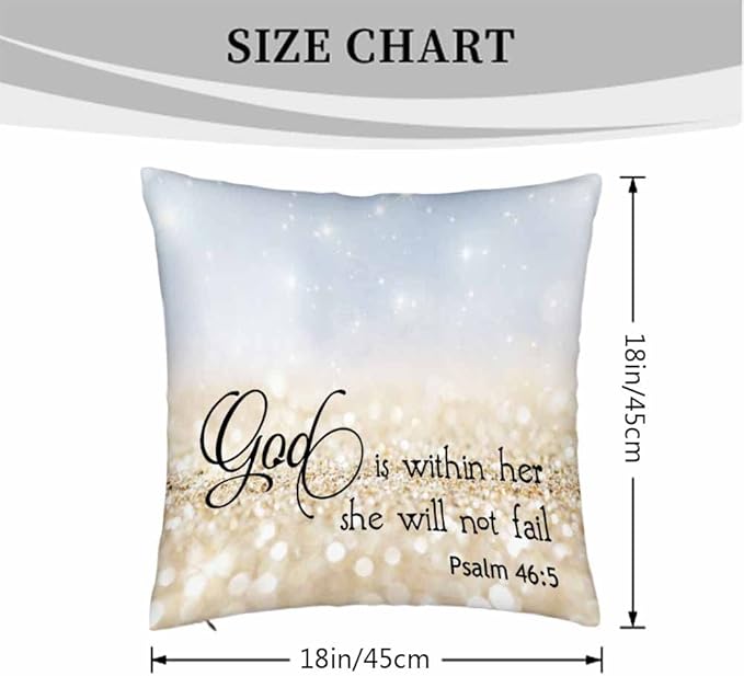 Pillow Cases Bible Verse Quote God is Within Her She Will Not Fail Pack of 2,Decorative Throw Pillow Covers for Couch Bedroom Living for Girl Boy 18X18 Inch