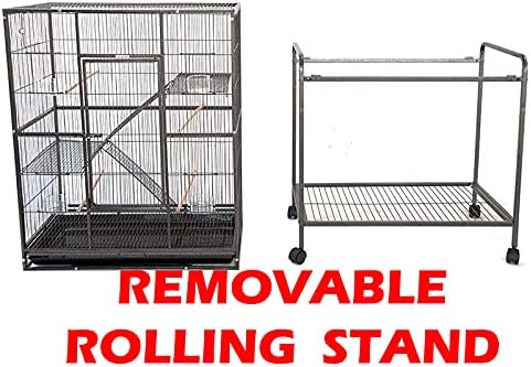 64" Extra Large Wrought Iron Chewproof 4-Levels Tight 1/2-inch Bar Spacing Ferret Squirrel Chinchilla Sugar Glider Rats Mice Cage with Detachable Rolling Stand