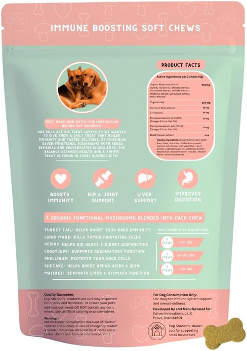 - Pup Shrooms - Mushroom Complex Soft Chews for Dogs - Lion's Mane, Turkey Tail, Shiitake - EPA, DHA, Turmeric and Organic Kelp - 160 Count - Boosts Immunity, Improves Digestion, Hip & Joint Support