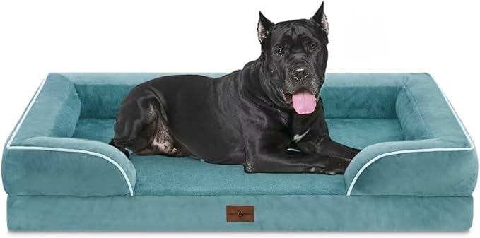 Comfort Expression Orthopedic Dog Bed for Extra Large Dogs 53x42 Inch, Waterproof Egg Crate Foam XXL Pet Bed with Removable Bolsters, Dog Couch with Washable Cover & Non-Slip Bottom, Washed Blue