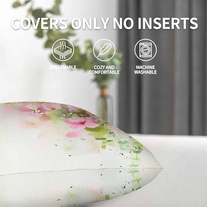 Pillow Covers Flying Hummingbird and Pink Flowers Oil Painting 18X18 Inch,Throw Pillow Covers Decor for Couch Bedroom Living for Men Women Pack of 2