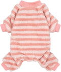 Fitwarm Fuzzy Fleece Stirped Dog Pajamas, Dog Winter Clothes for Small Dogs Girl, Cozy Dog Onesie, Pet Jumpsuit, Doggy Apparel, Pink, White, XXL