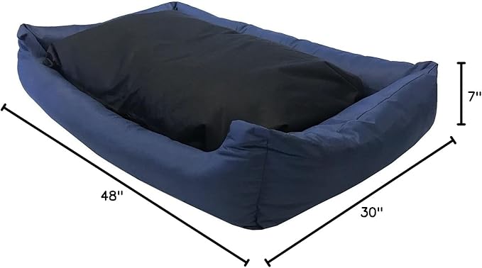 Tough Durable Oxford Waterproof Fabric Covered 2-Piece Polyester Filling Pillow Pet Bed for Small to Extra Large Dog (48x30 inches, Navy)