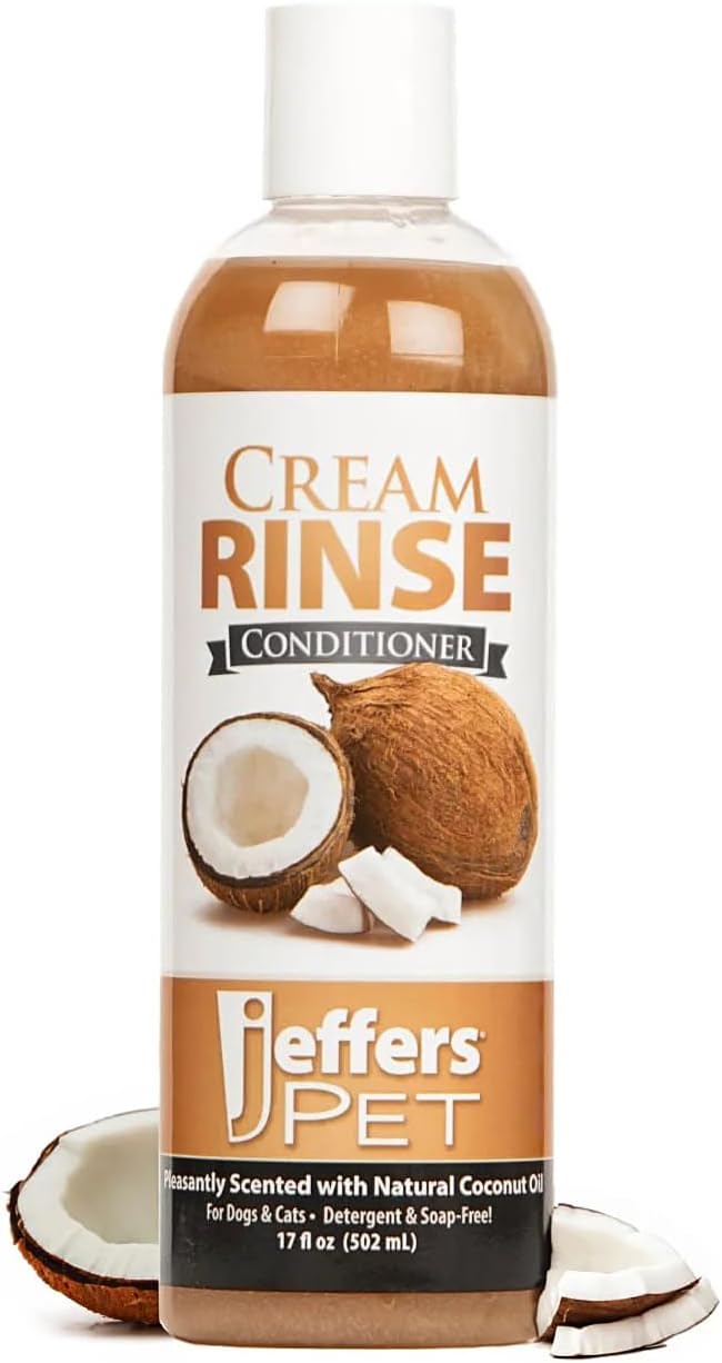 Jeffers Pet Cream Rinse 3in1 Conditioner, 17 Oz – Moisturizing & Detangling Formula for Dogs & Cats, Light Coconut Scent, Soap & Detergent Free, Safe Professional Grooming Pet Coat Care