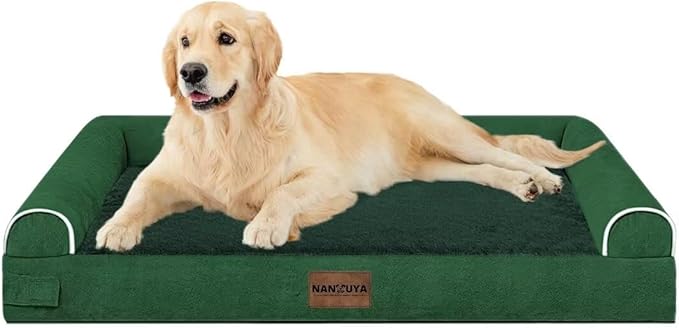 Large Dog Bed Orthopedic Washable: Beds Bolster XL Bed Medium Large Dogs Egg Crate Foam Couch Sofa Waterproof with Removable Cover - Emerald
