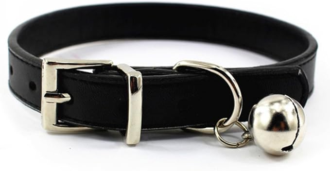 Metal Buckle Pet Collar with Bell Suit for Cats or Puppy Dogs White/Black/Red/Pink/Blue/Brown (S (Collar), Black)
