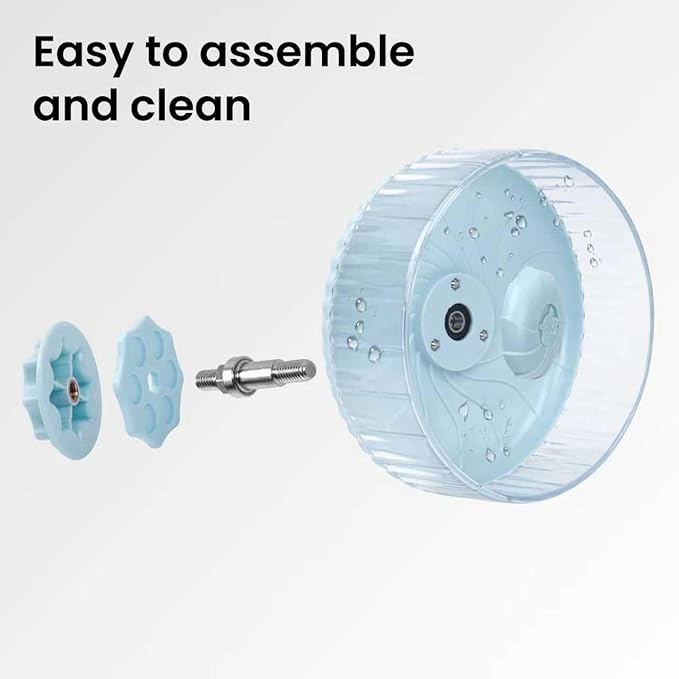 Silent Hamster Wheel, 8in Hamster Wheel No Stand, Double-Bearing Quiet Spinner for Syrian Hamsters, Hedgehogs, Mice & Small Pets, Blue