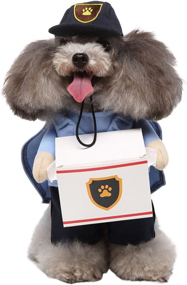 Puppy Courier Dog Costume, Pet Cosplay Clothes Halloween Christmas Funny Party Costume for Cats and Small Dogs (Medium, Sky Blue)