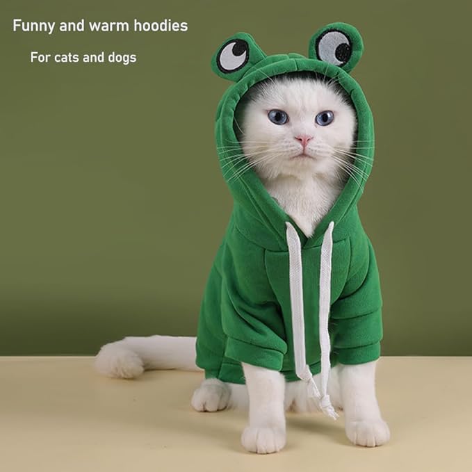 ANIAC Funny Pet Clothes for Small Dog Cat Girl Male Puppy Hoodies Warm Dogs Sweatshirt Coat with Eye Hood Fall Cat Apparel Christmas Halloween Outfit Dog Frog Costume (Green, Small)